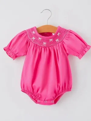 Bows Smocked Bubble Romper: Fuchsia