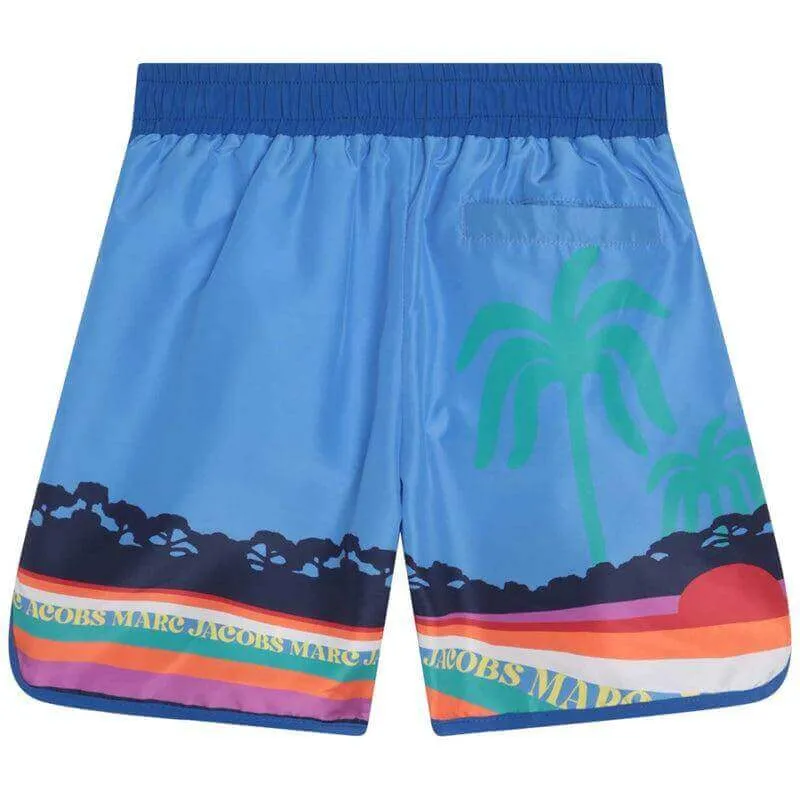 Boys Blue Palm Tree Print Swimming Shorts