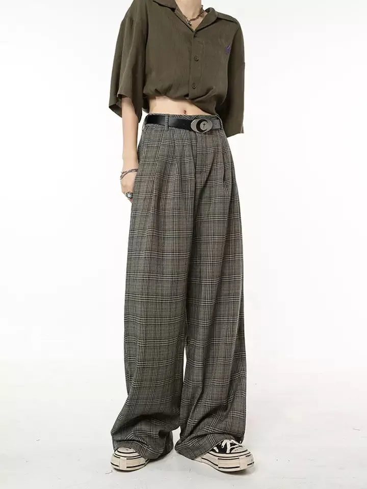Brown Checkered Wide Leg Suit Trousers