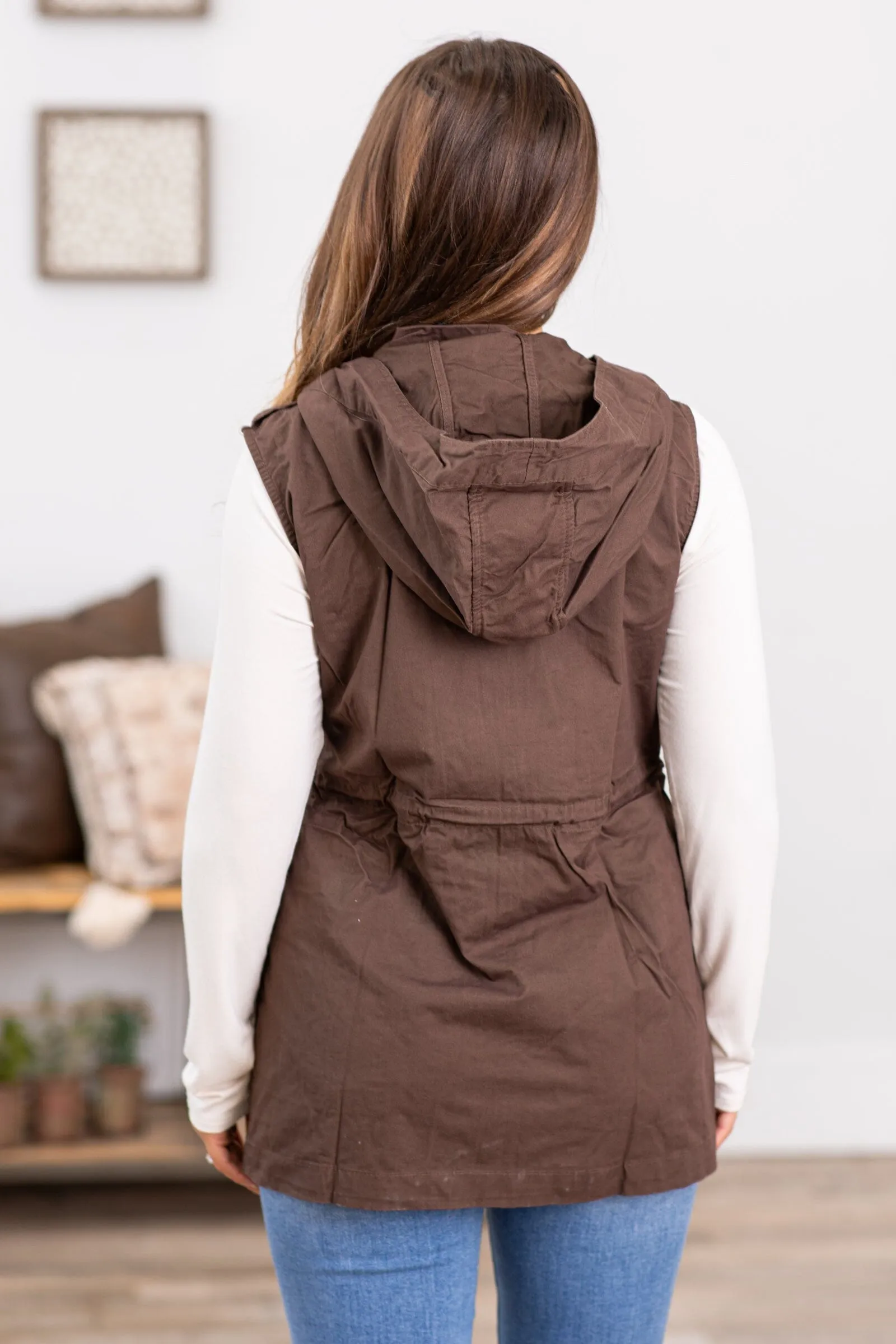 Brown Military Vest With Hood