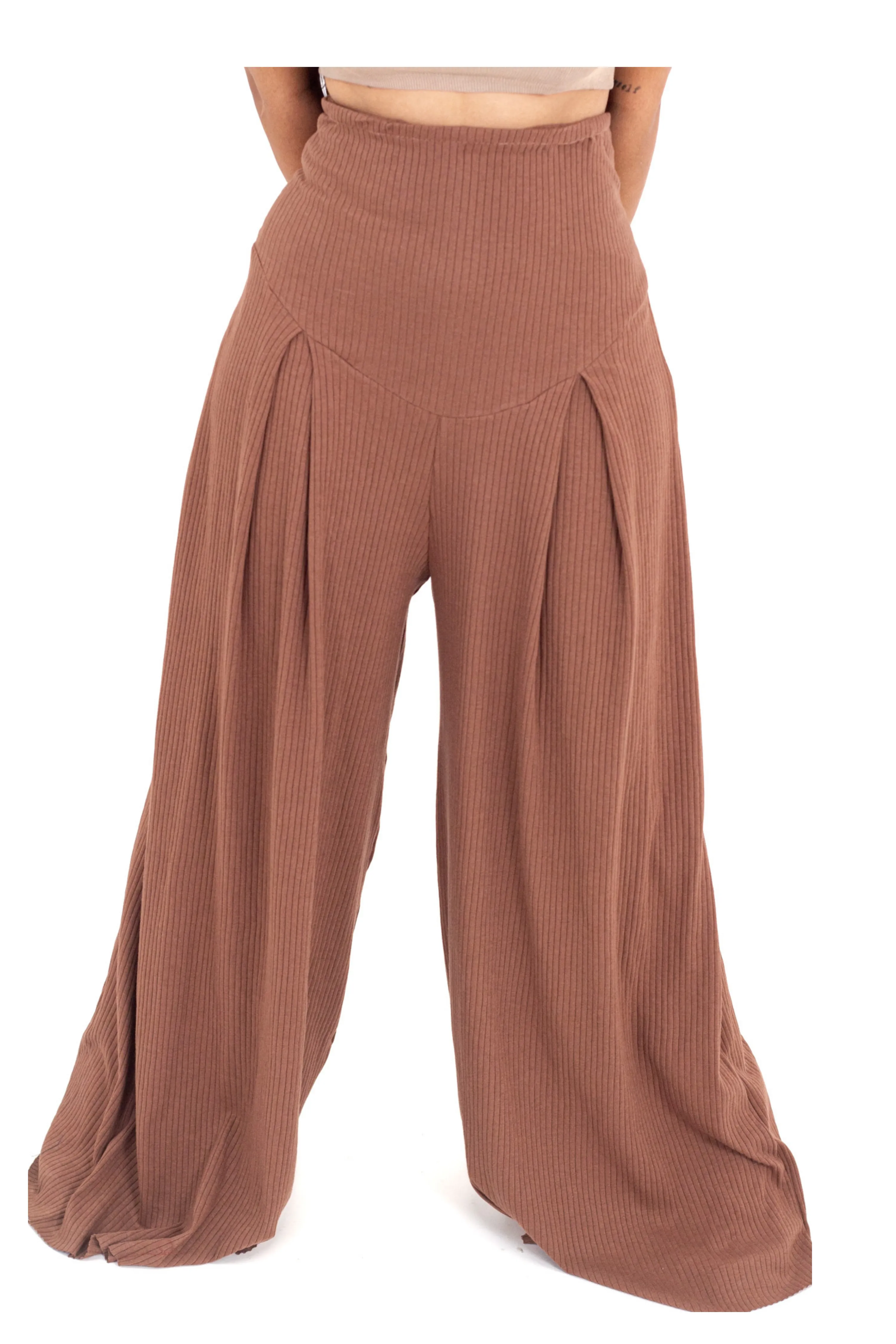 Brown Ribbed Corset Pants