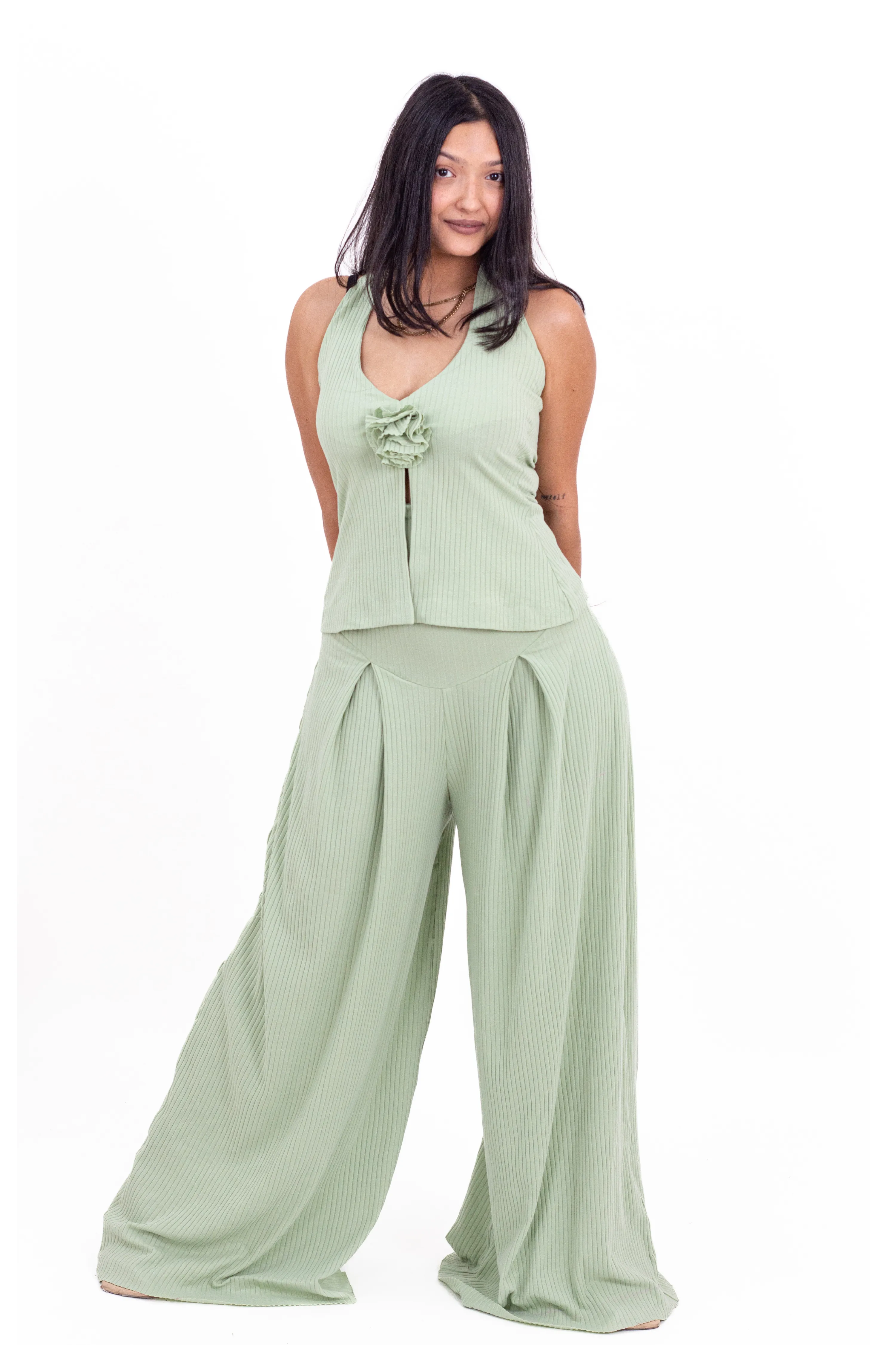 Brown Ribbed Corset Pants