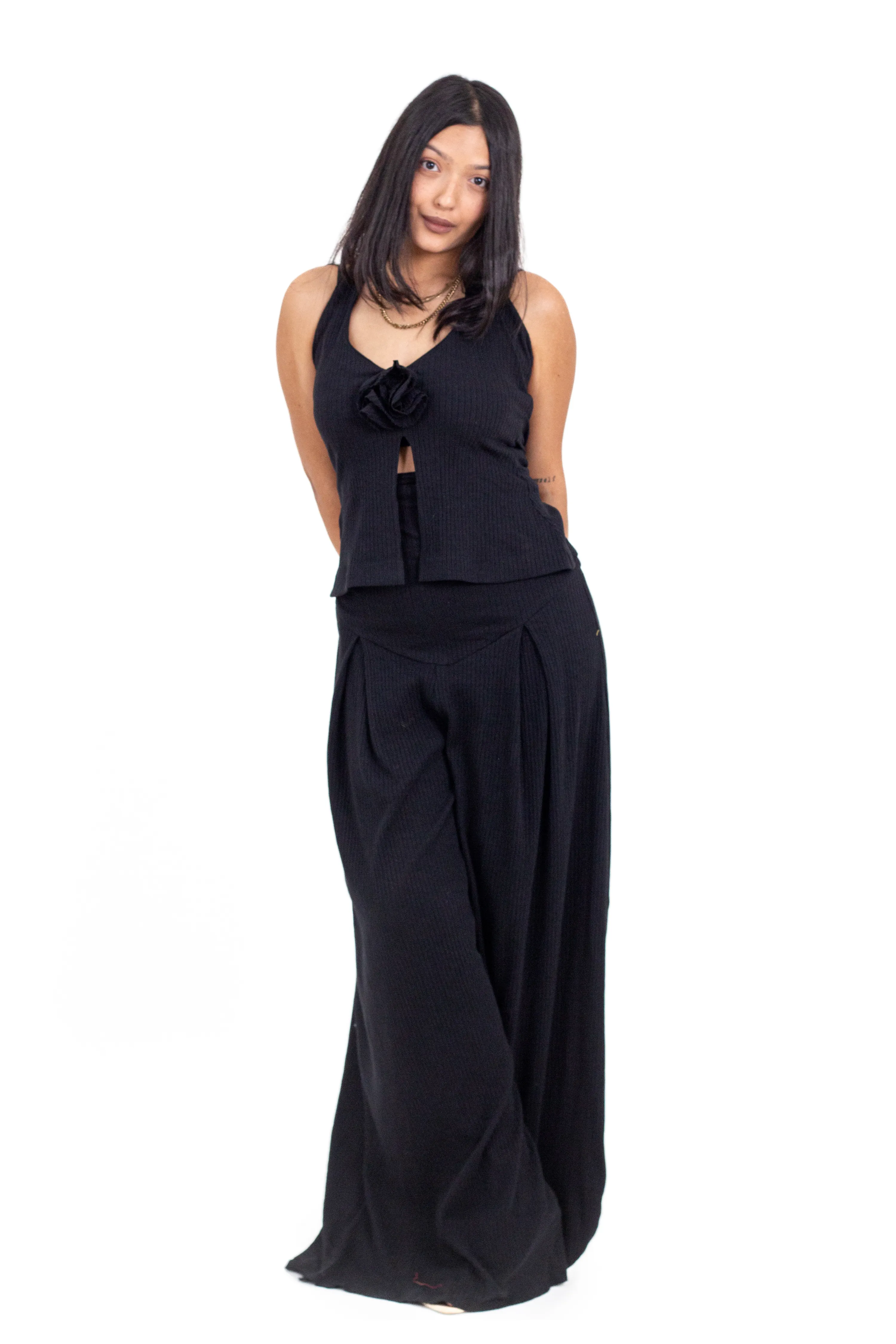 Brown Ribbed Corset Pants