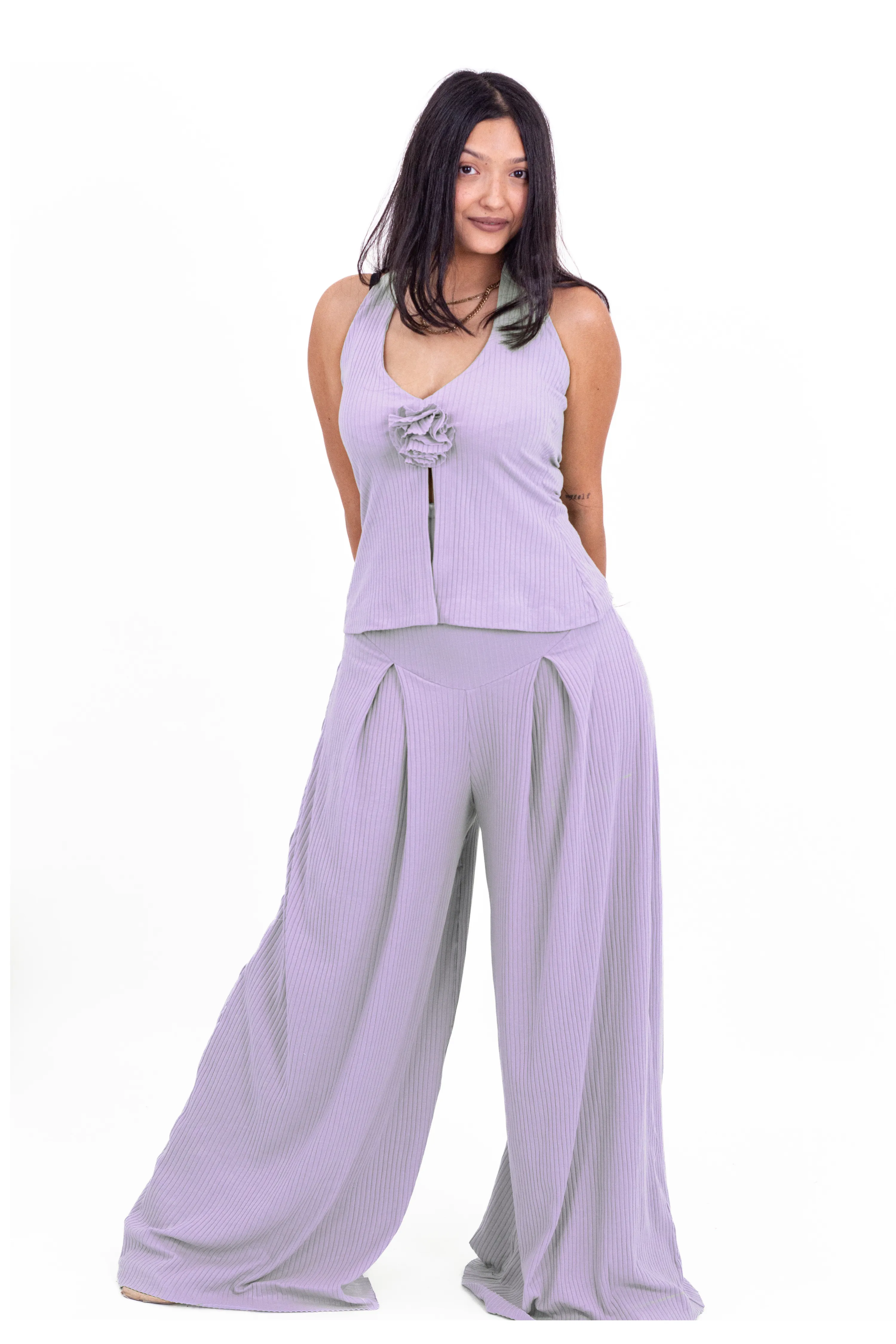 Brown Ribbed Corset Pants