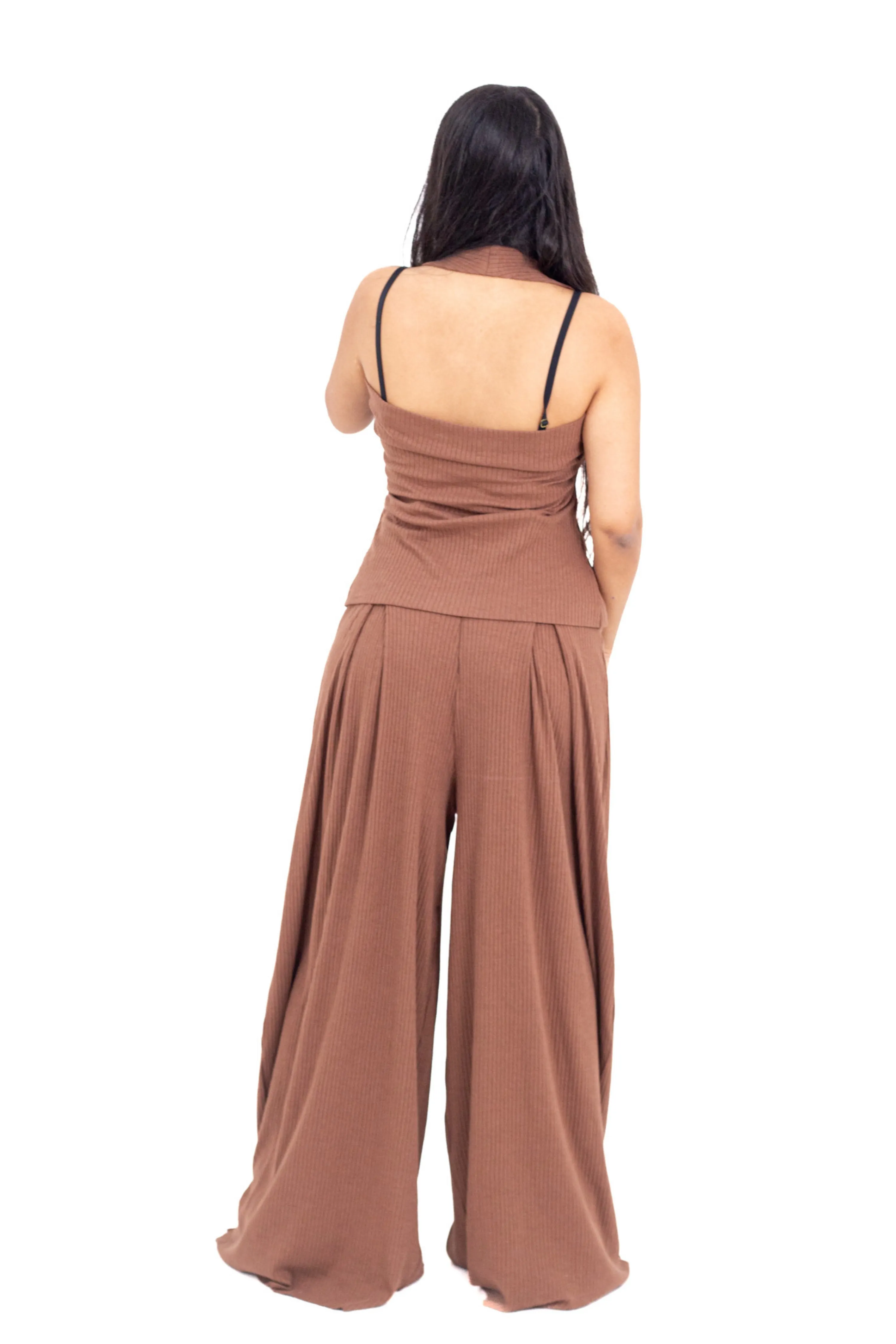 Brown Ribbed Corset Pants