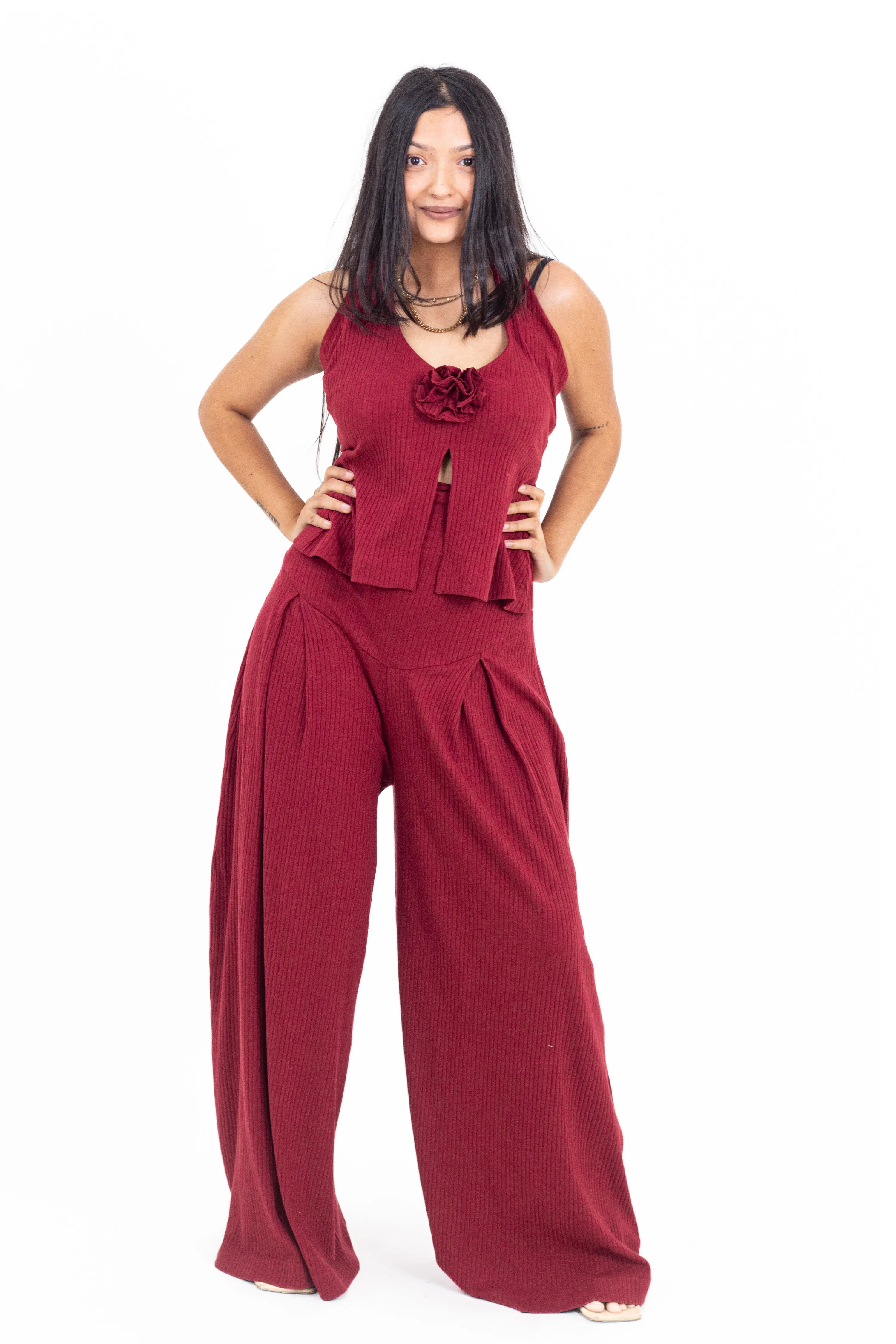 Brown Ribbed Corset Pants