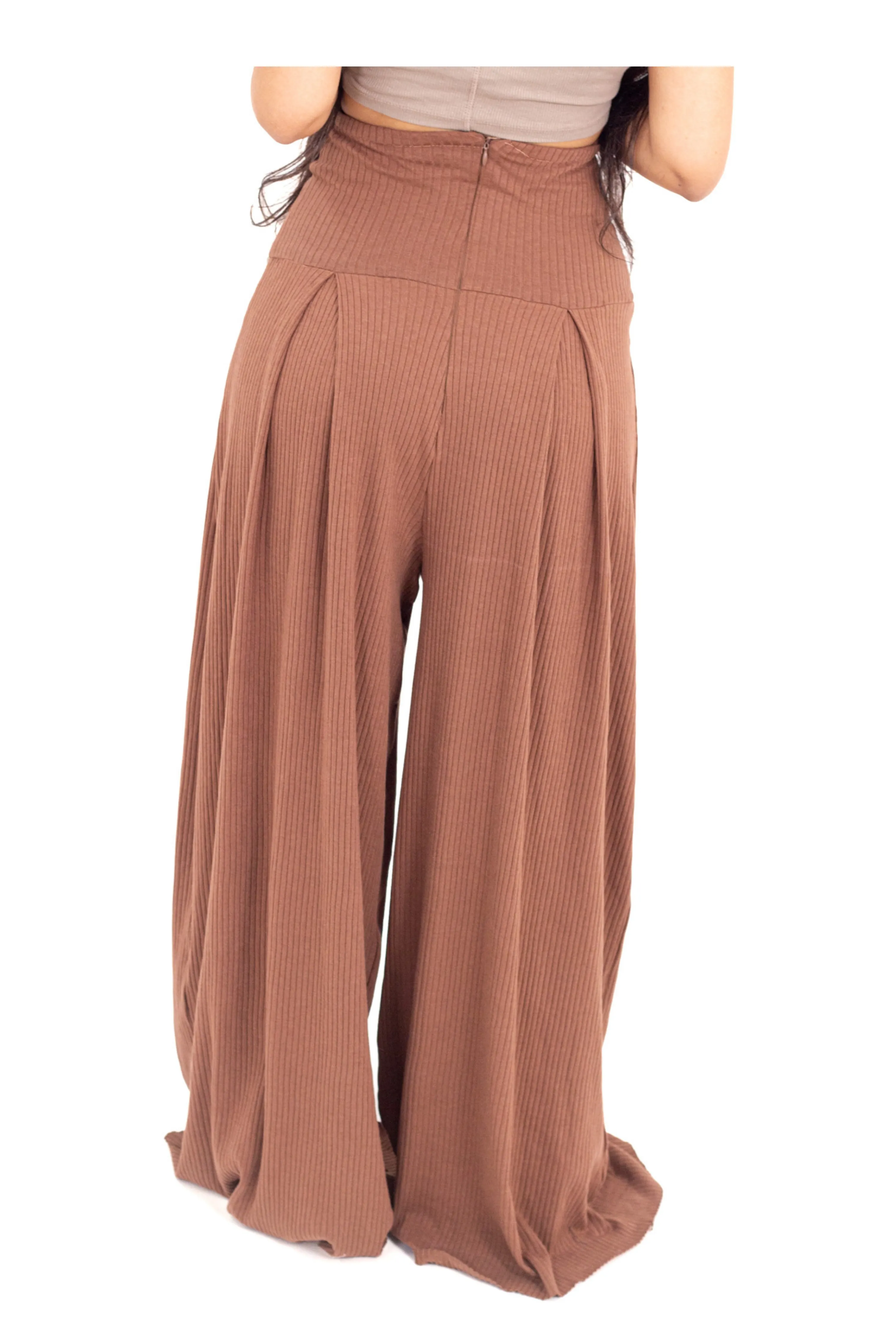 Brown Ribbed Corset Pants