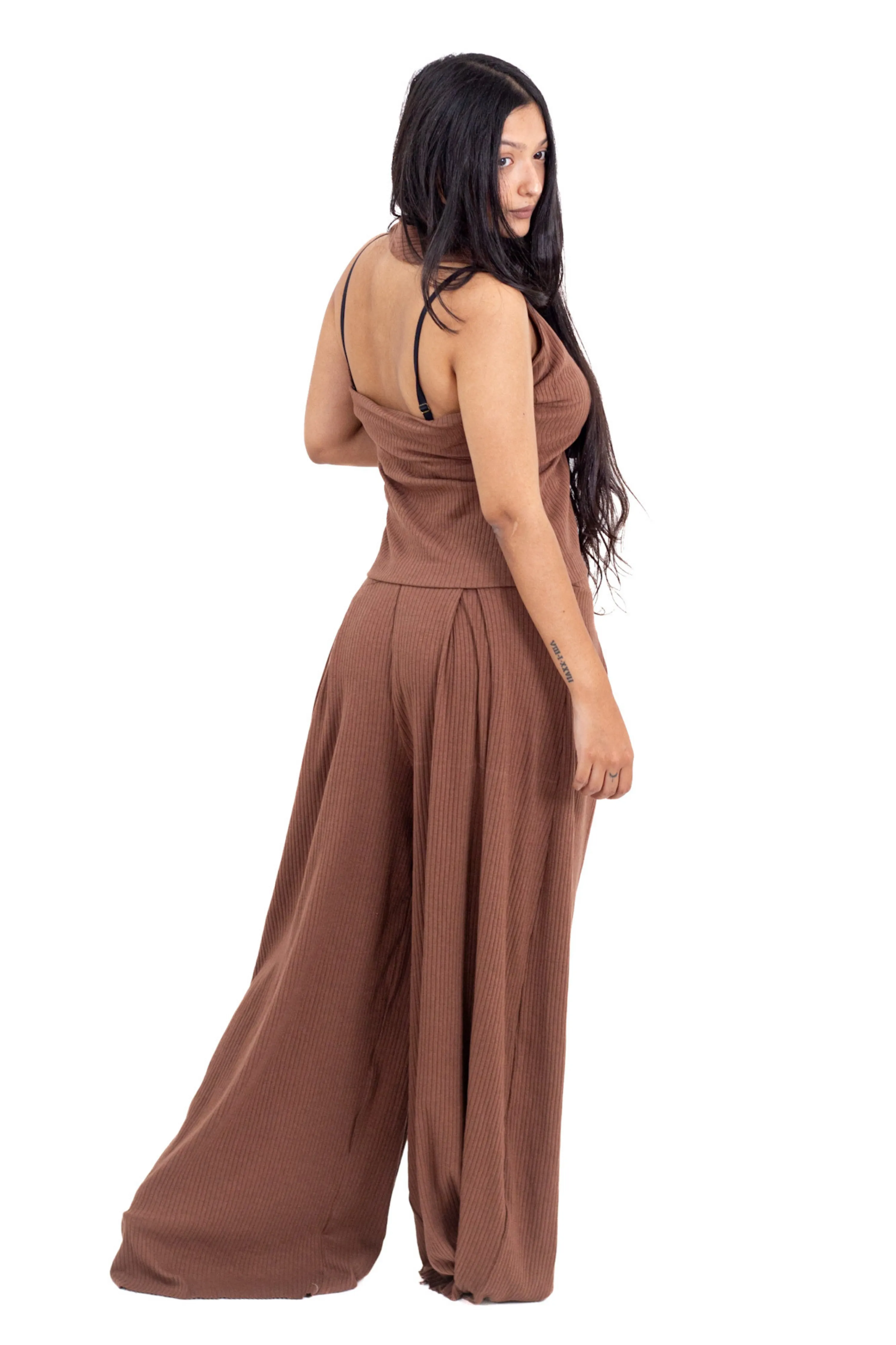 Brown Ribbed Corset Pants