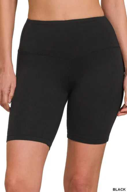 Brushed Wide Waist Biker Shorts