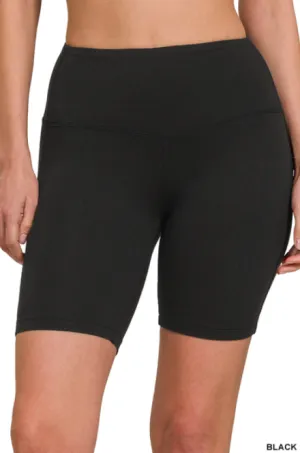 Brushed Wide Waist Biker Shorts