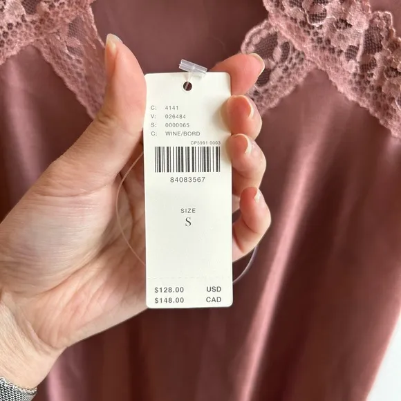 By Anthropologie Reversible Lace-Trimmed Sleep Slip Dress Wine Purple Maeve Maxi