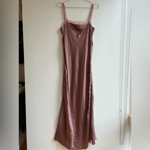 By Anthropologie Reversible Lace-Trimmed Sleep Slip Dress Wine Purple Maeve Maxi