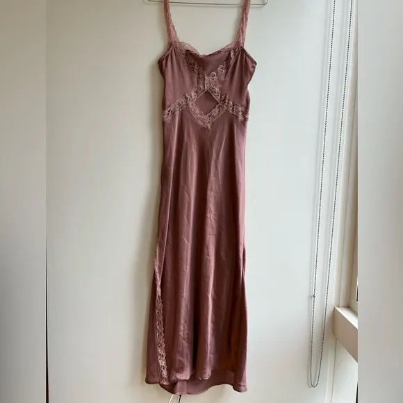By Anthropologie Reversible Lace-Trimmed Sleep Slip Dress Wine Purple Maeve Maxi