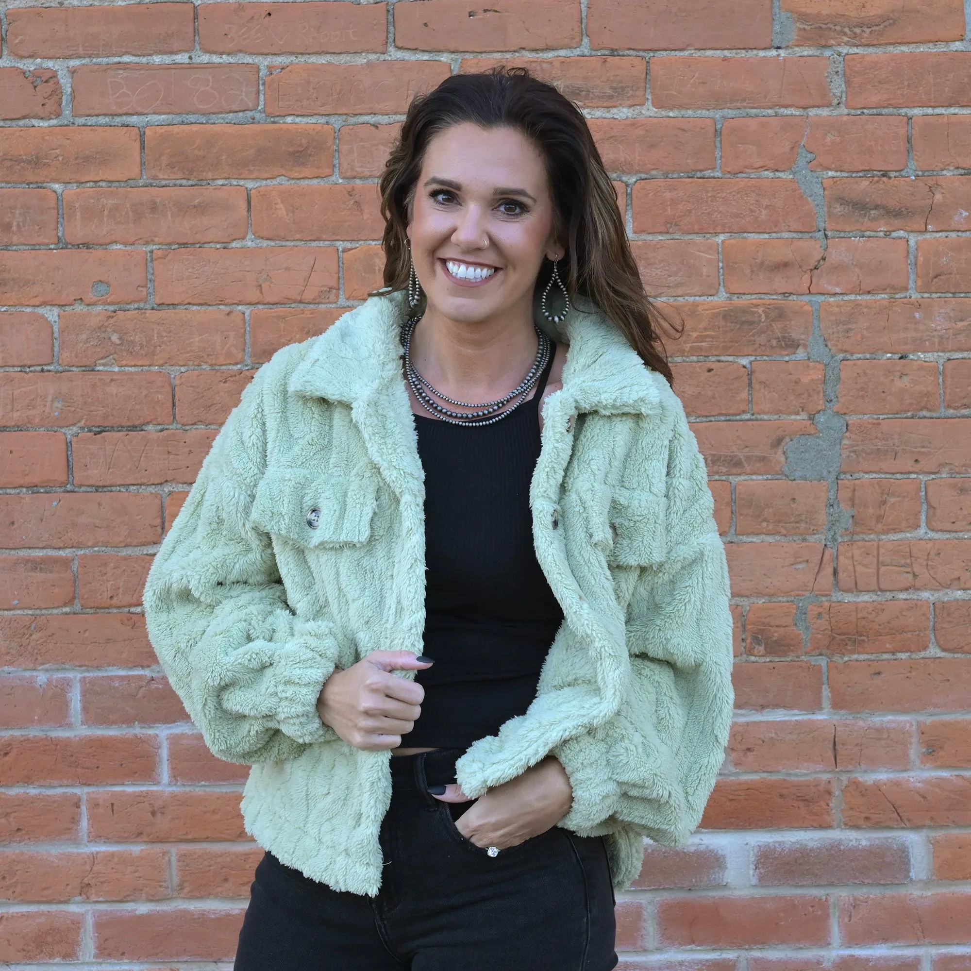 Cable Pattern Soft Fleece Fur Shacket