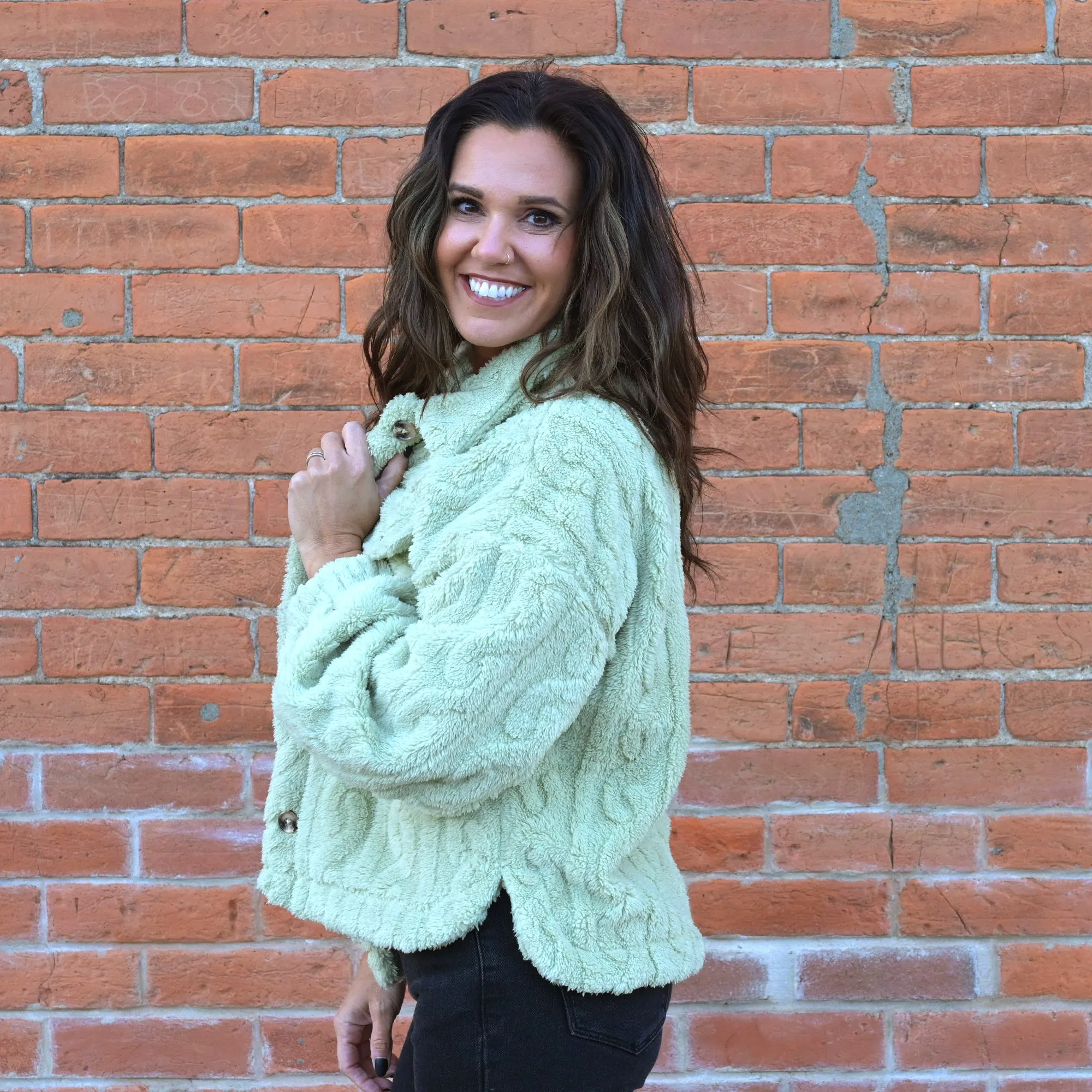 Cable Pattern Soft Fleece Fur Shacket