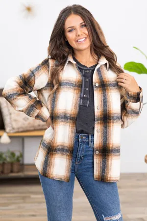 Camel and Off White Plaid Shacket