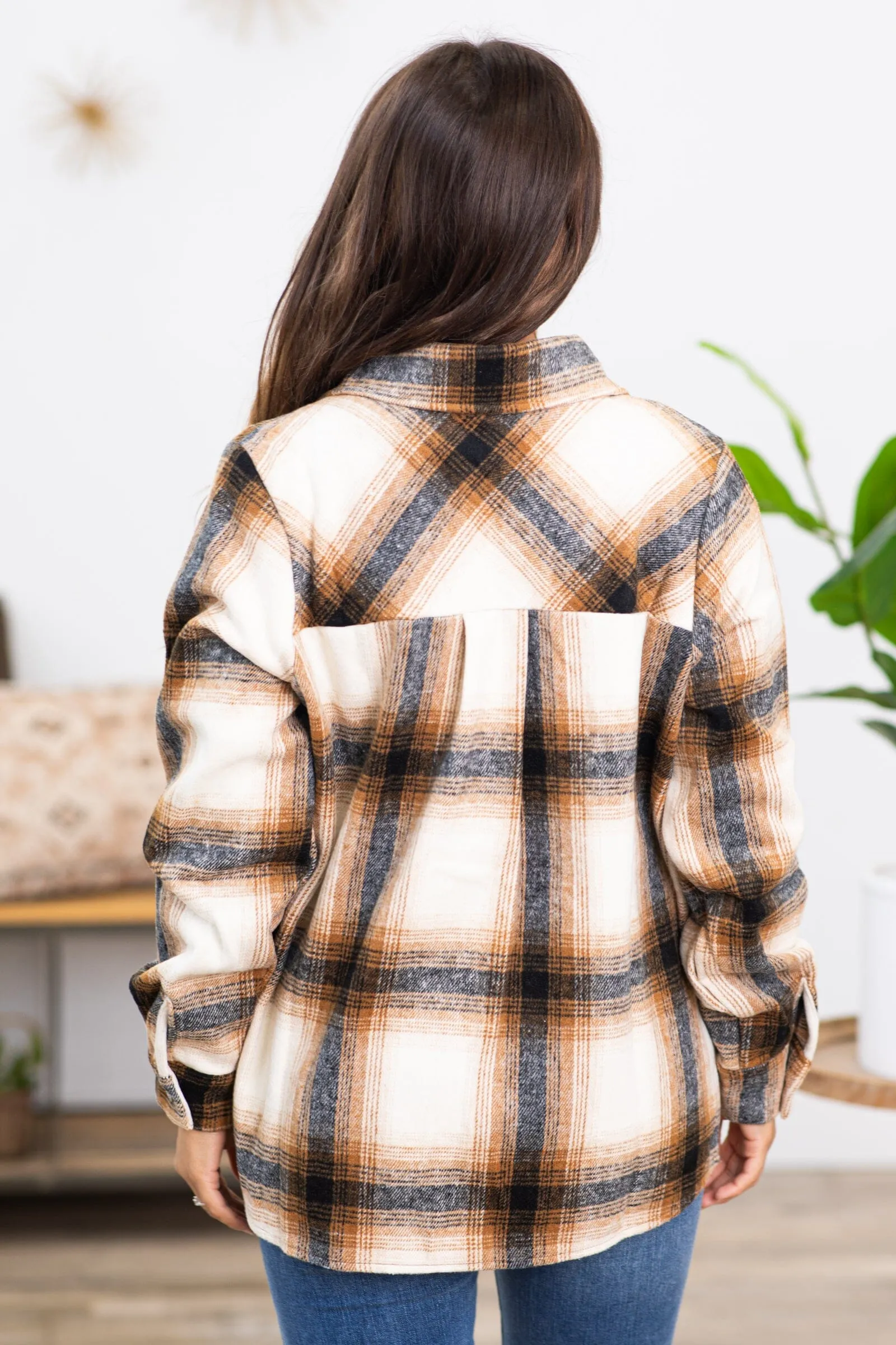 Camel and Off White Plaid Shacket