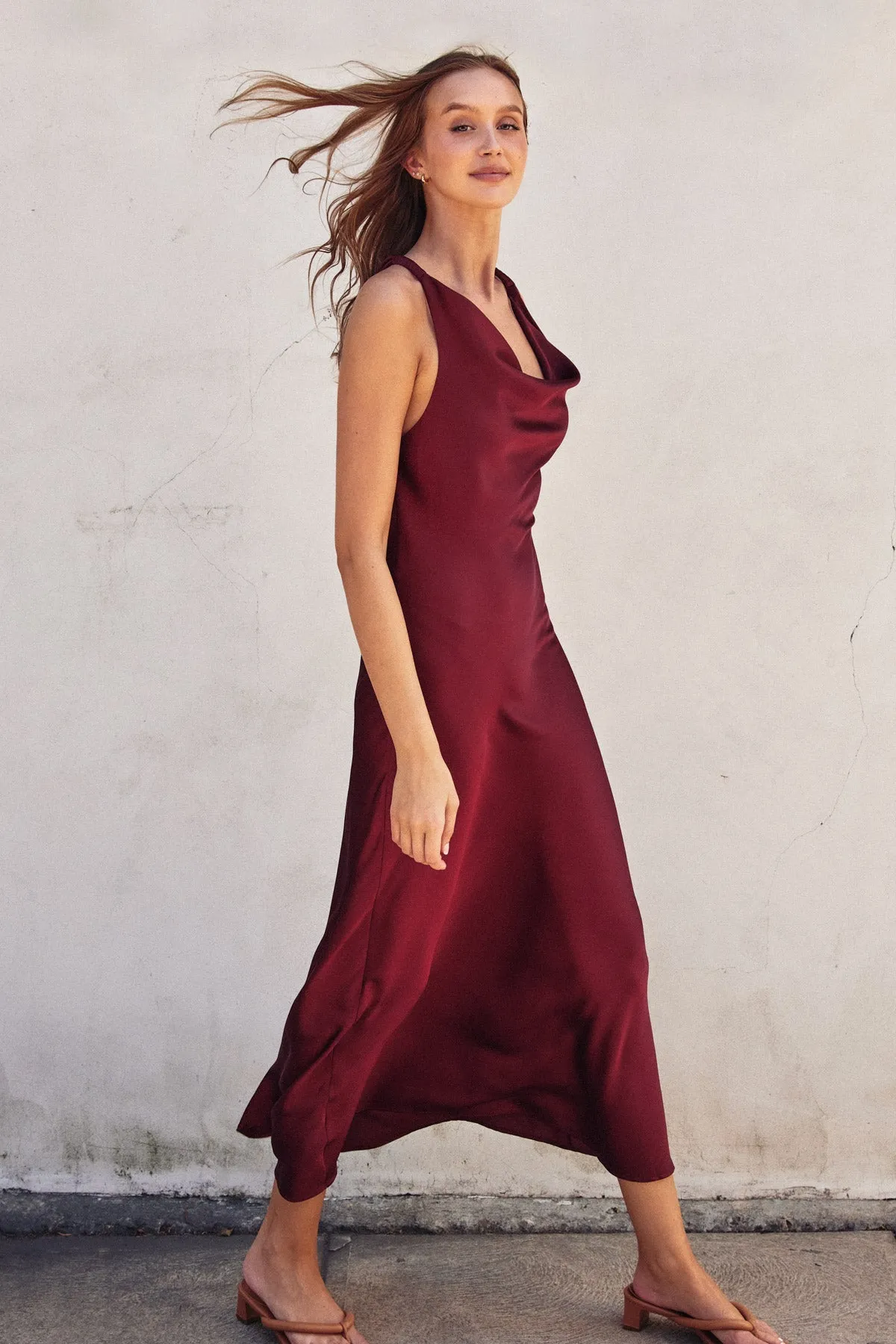 Camila Satin Twist Strap Maxi Dress