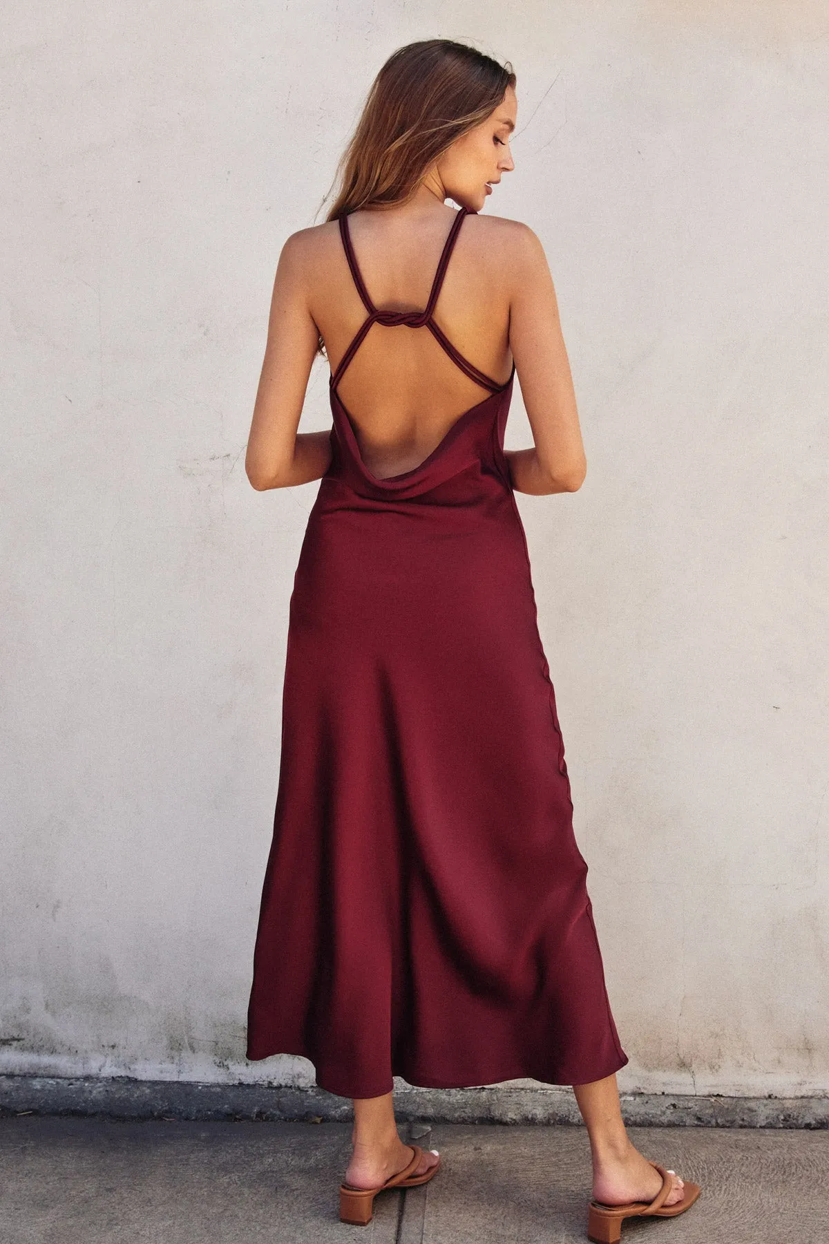 Camila Satin Twist Strap Maxi Dress