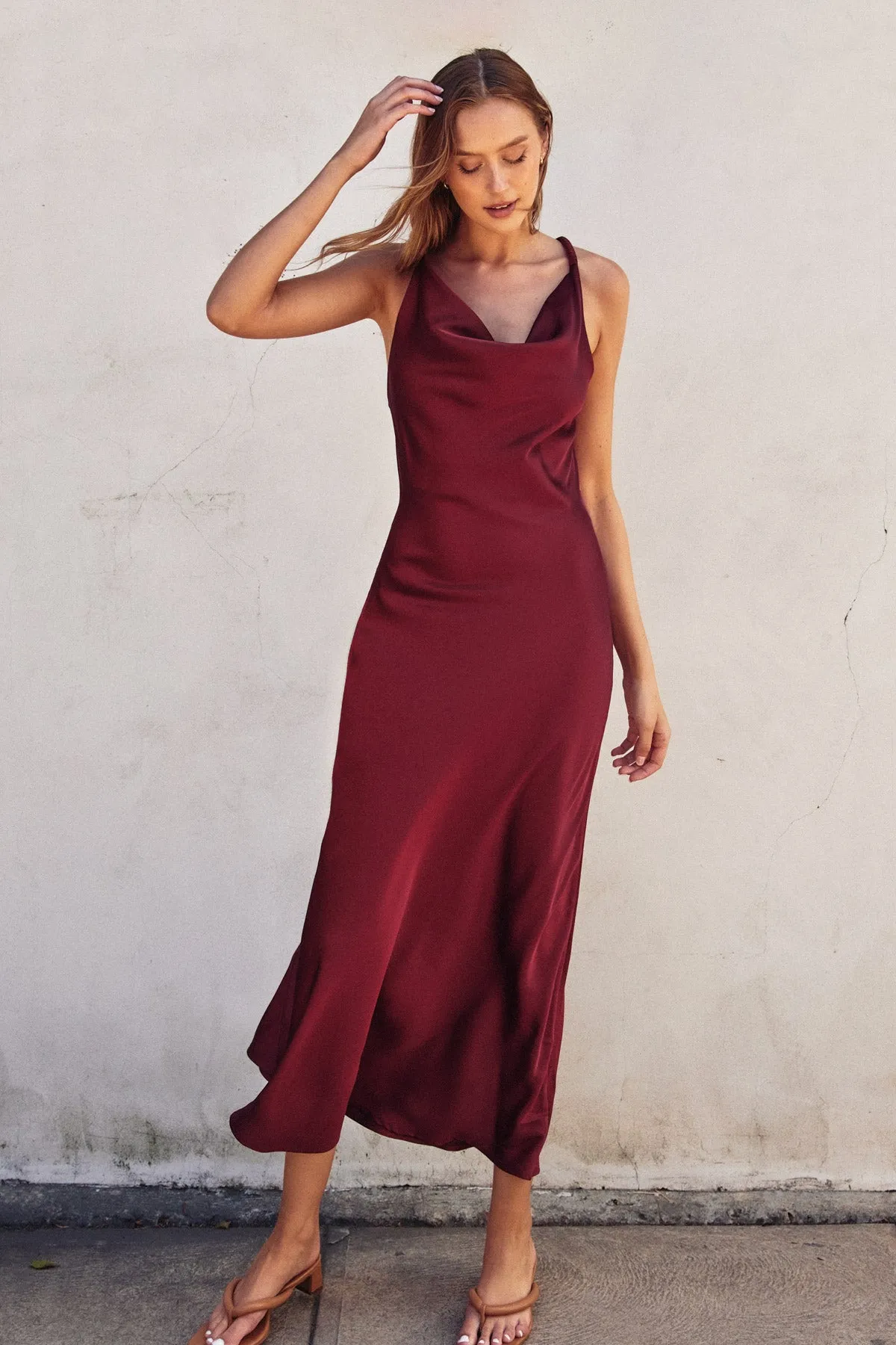 Camila Satin Twist Strap Maxi Dress