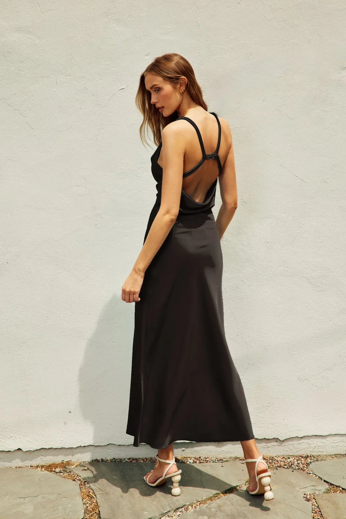 Camila Satin Twist Strap Maxi Dress