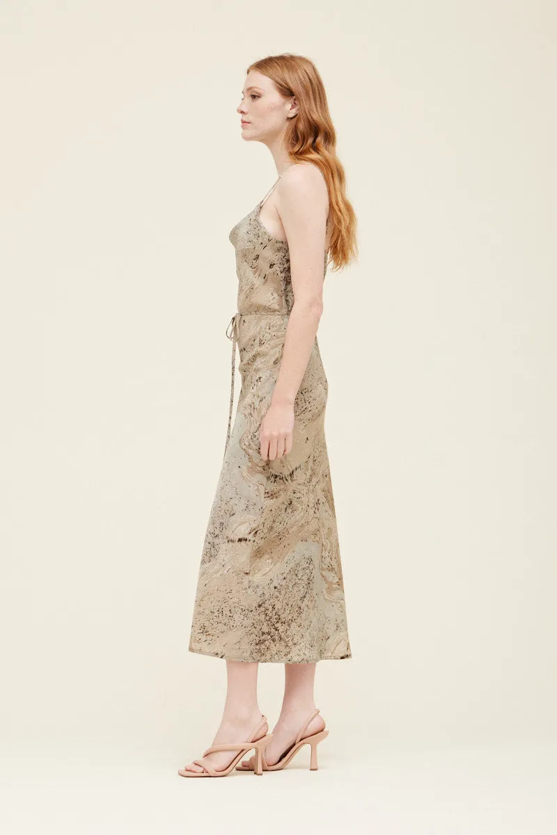 Camille Printed Cowl Neck Slip Dress - Desert Sage