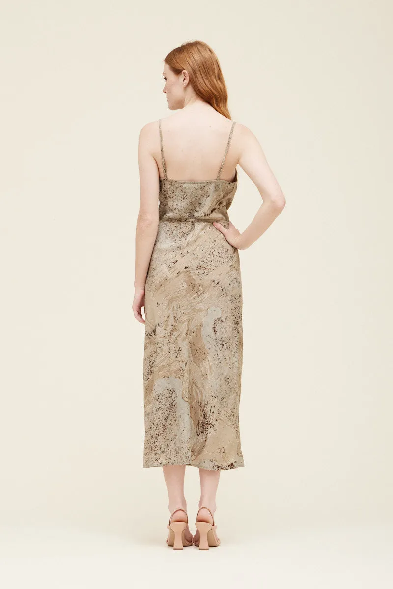 Camille Printed Cowl Neck Slip Dress - Desert Sage