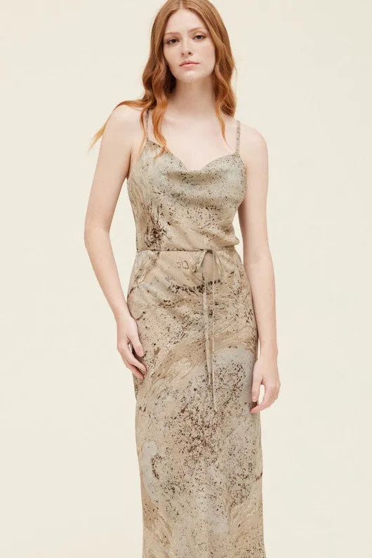 Camille Printed Cowl Neck Slip Dress - Desert Sage