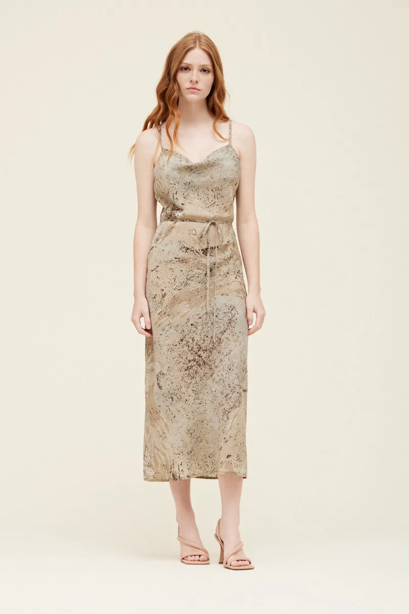 Camille Printed Cowl Neck Slip Dress - Desert Sage