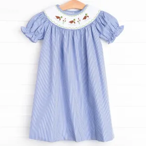 Cattail Cuties Smocked Bishop Dress, Navy Stripe