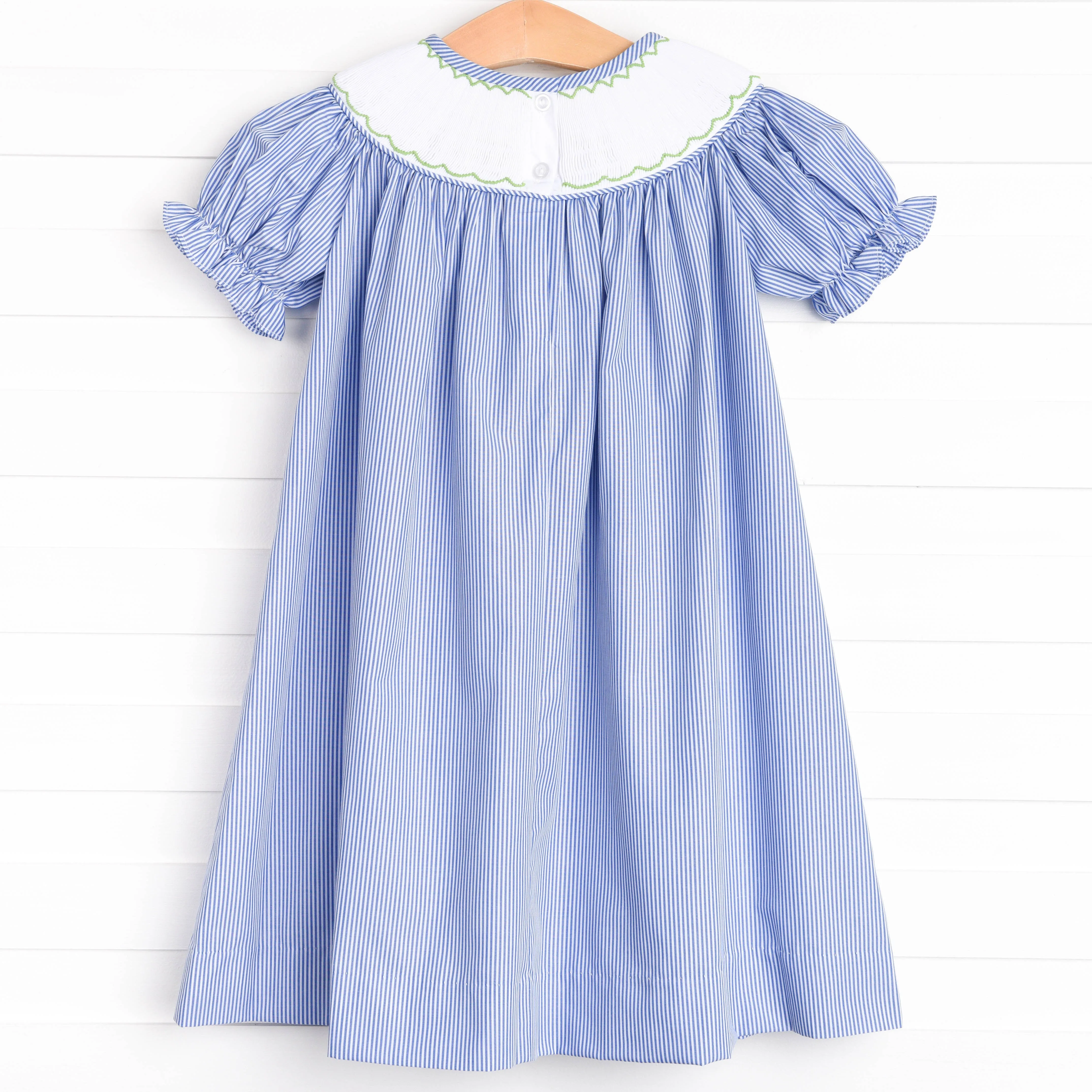 Cattail Cuties Smocked Bishop Dress, Navy Stripe