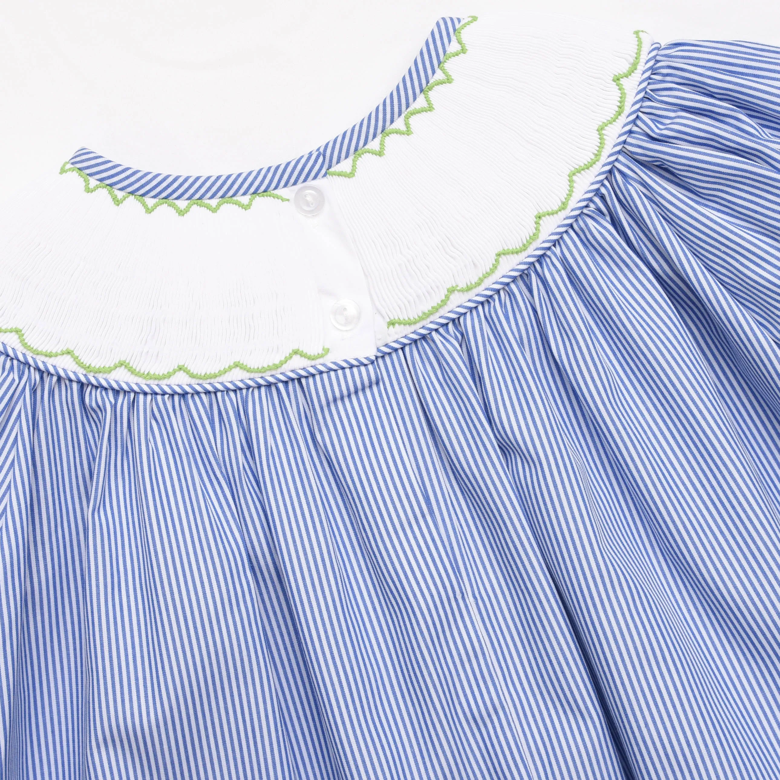 Cattail Cuties Smocked Bishop Dress, Navy Stripe