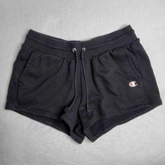 Champion Black High Rise Reverse Weave Ribbed Sweat Shorts