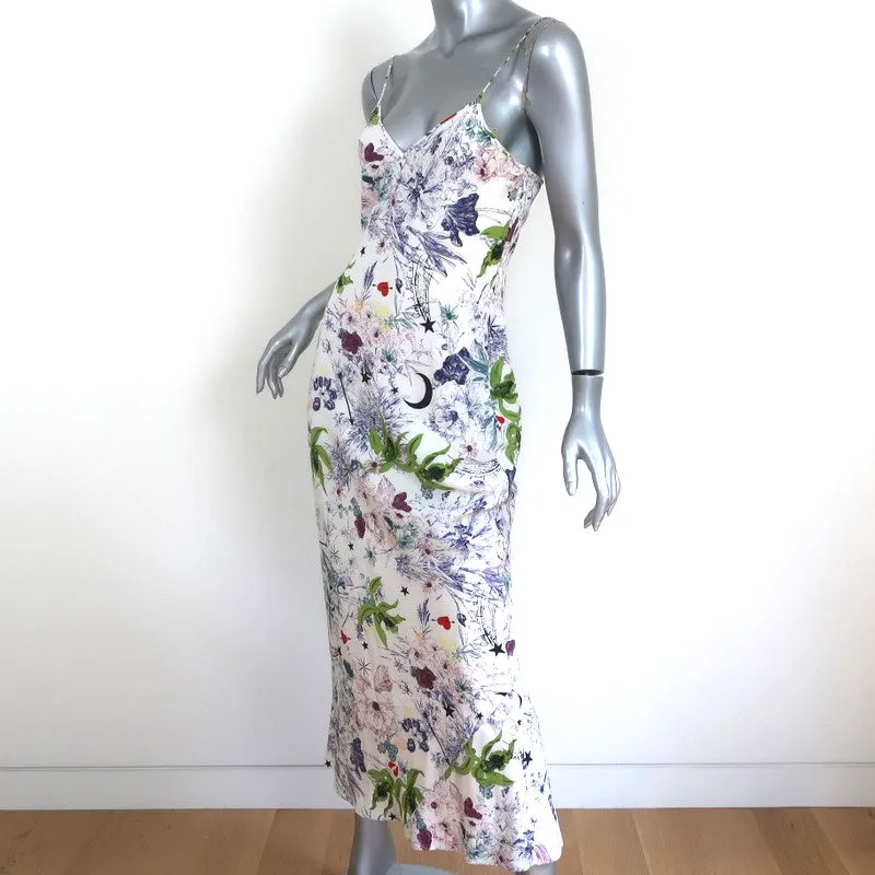 Cinq a Sept Midi Slip Dress Emmalyn White Printed Silk Size 4