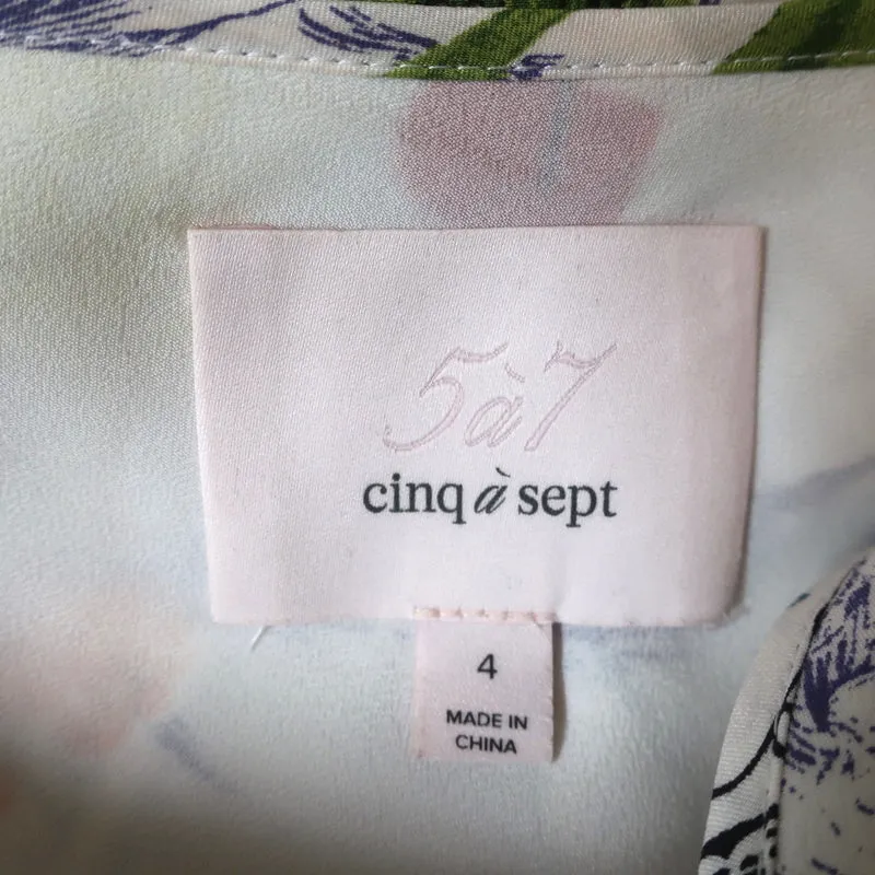 Cinq a Sept Midi Slip Dress Emmalyn White Printed Silk Size 4