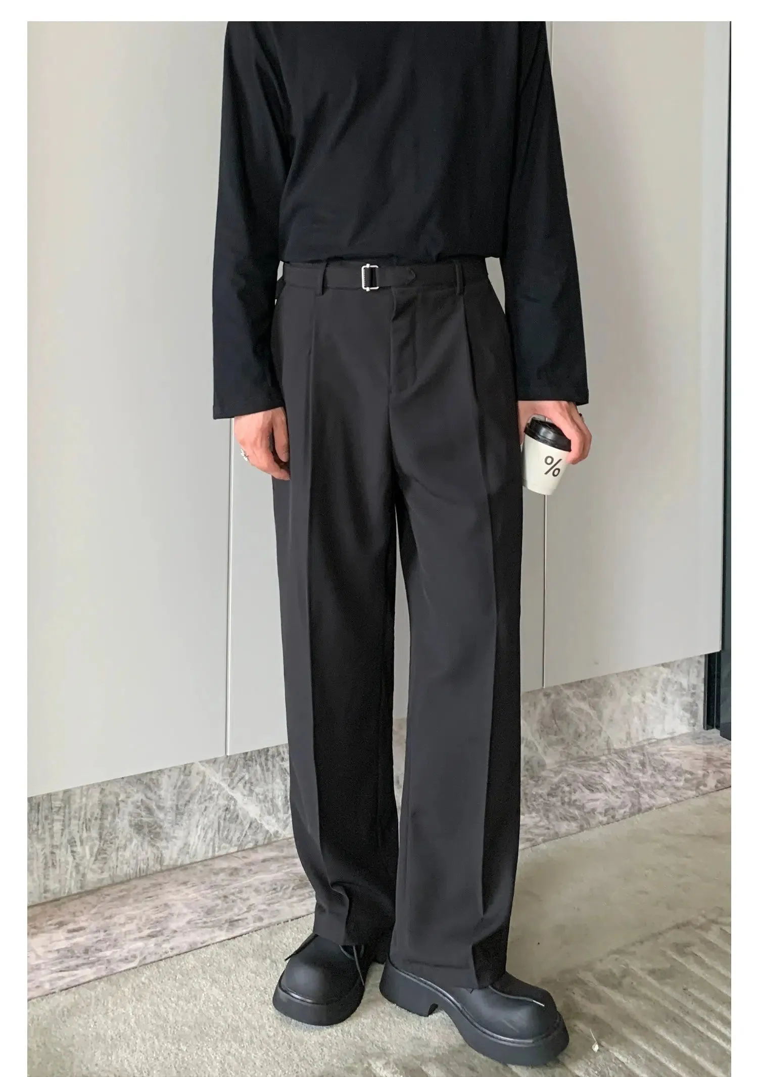 Classic Lace Wide-Leg Pants with Belt