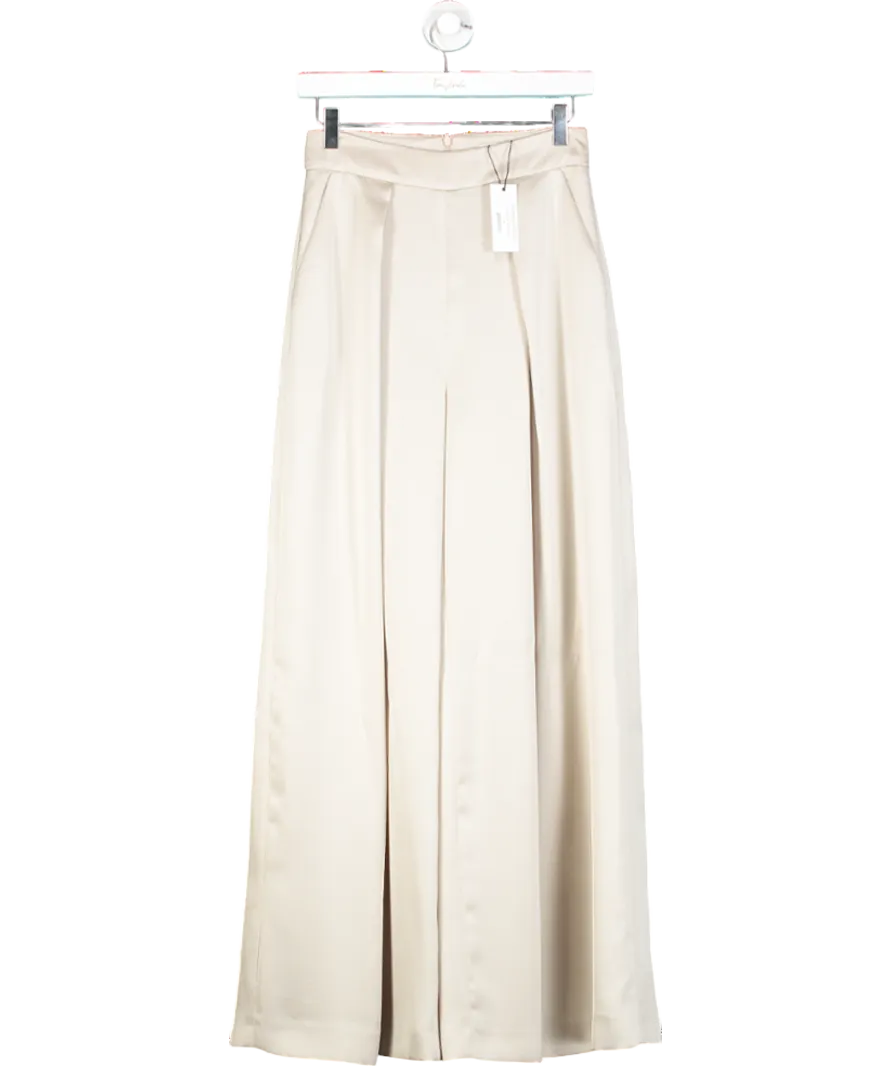 Coast Beige X Norman Hartnell Premium Satin Wide Leg Trousers UK 8