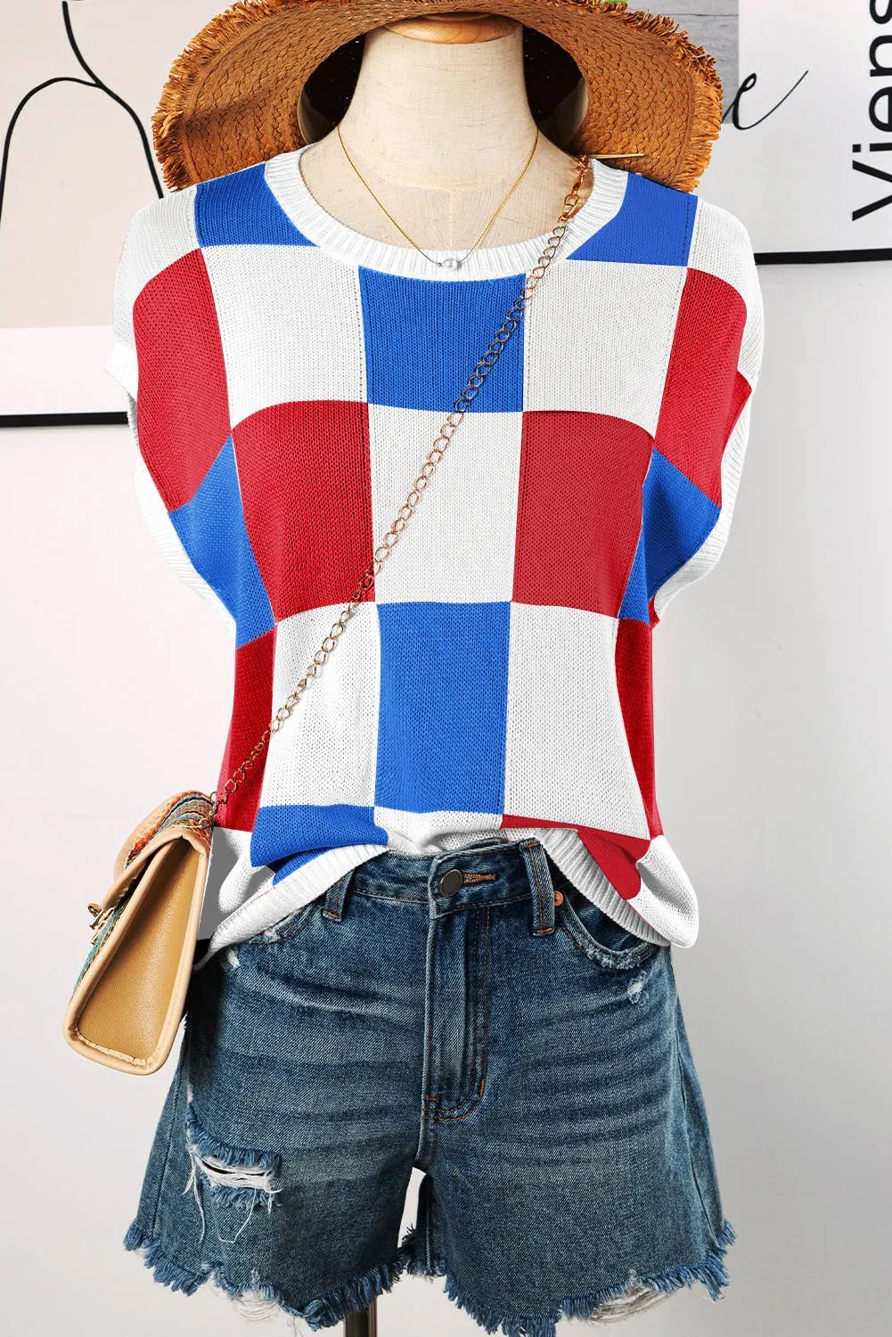 Color Block Cap Sleeve Sweater Vest Top P3014