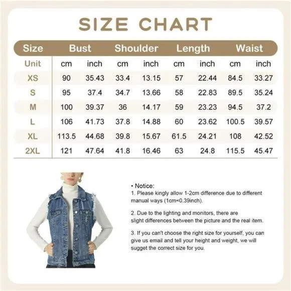 Colorful Slim Fit Sleeveless Distressed Denim Jean Vest for Women