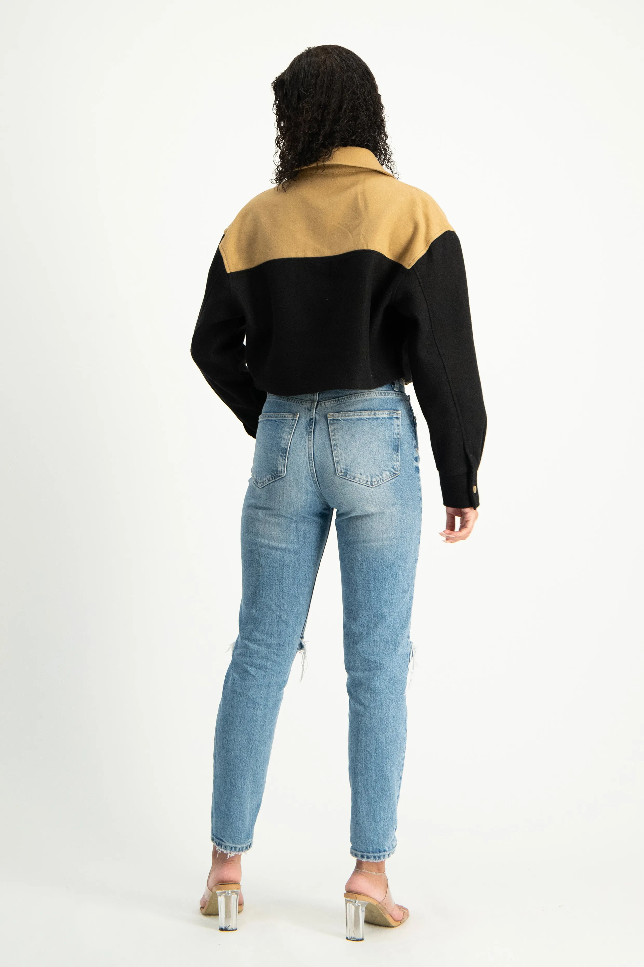 Colourblock Cropped Melton Shacket