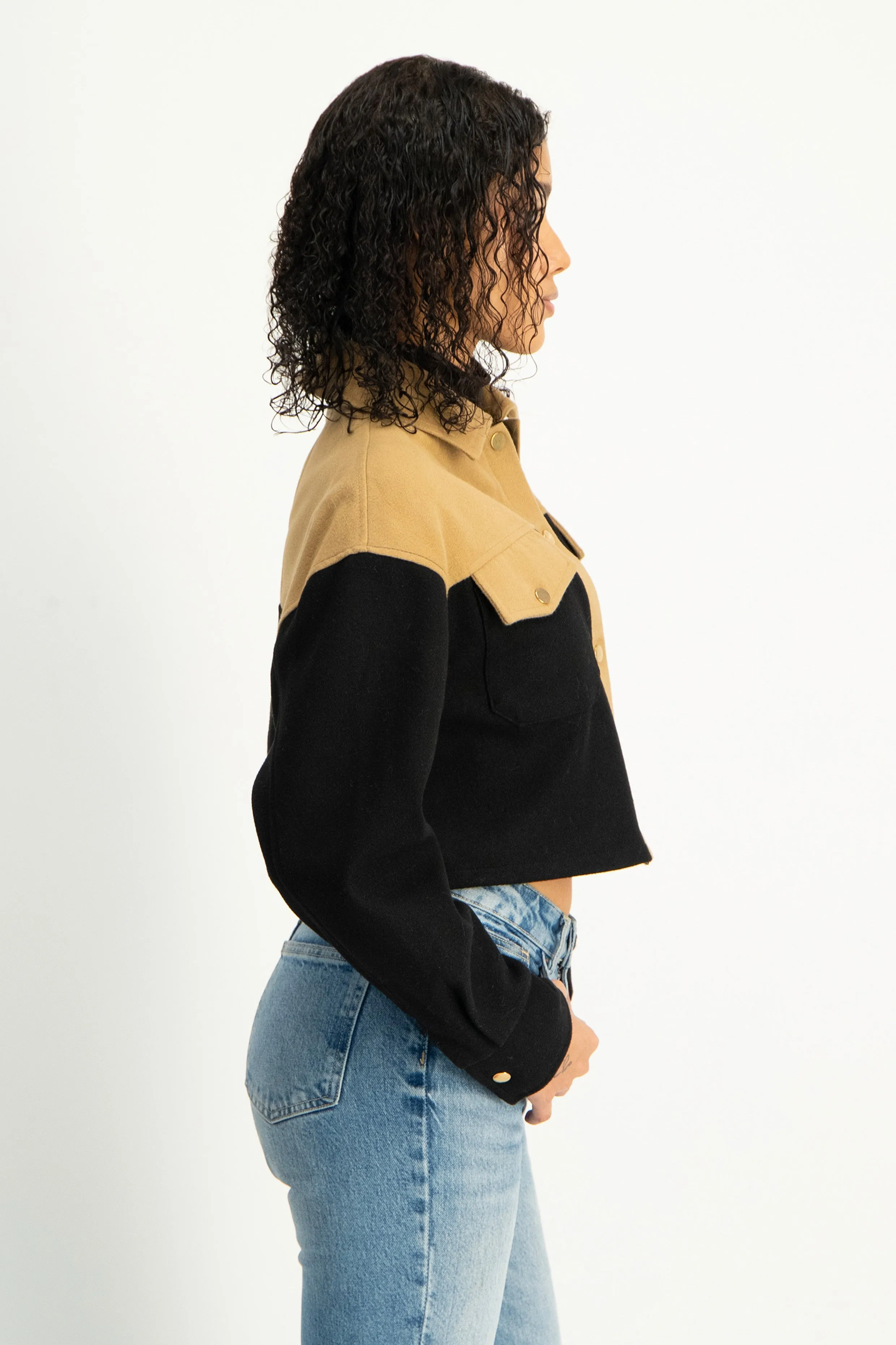 Colourblock Cropped Melton Shacket