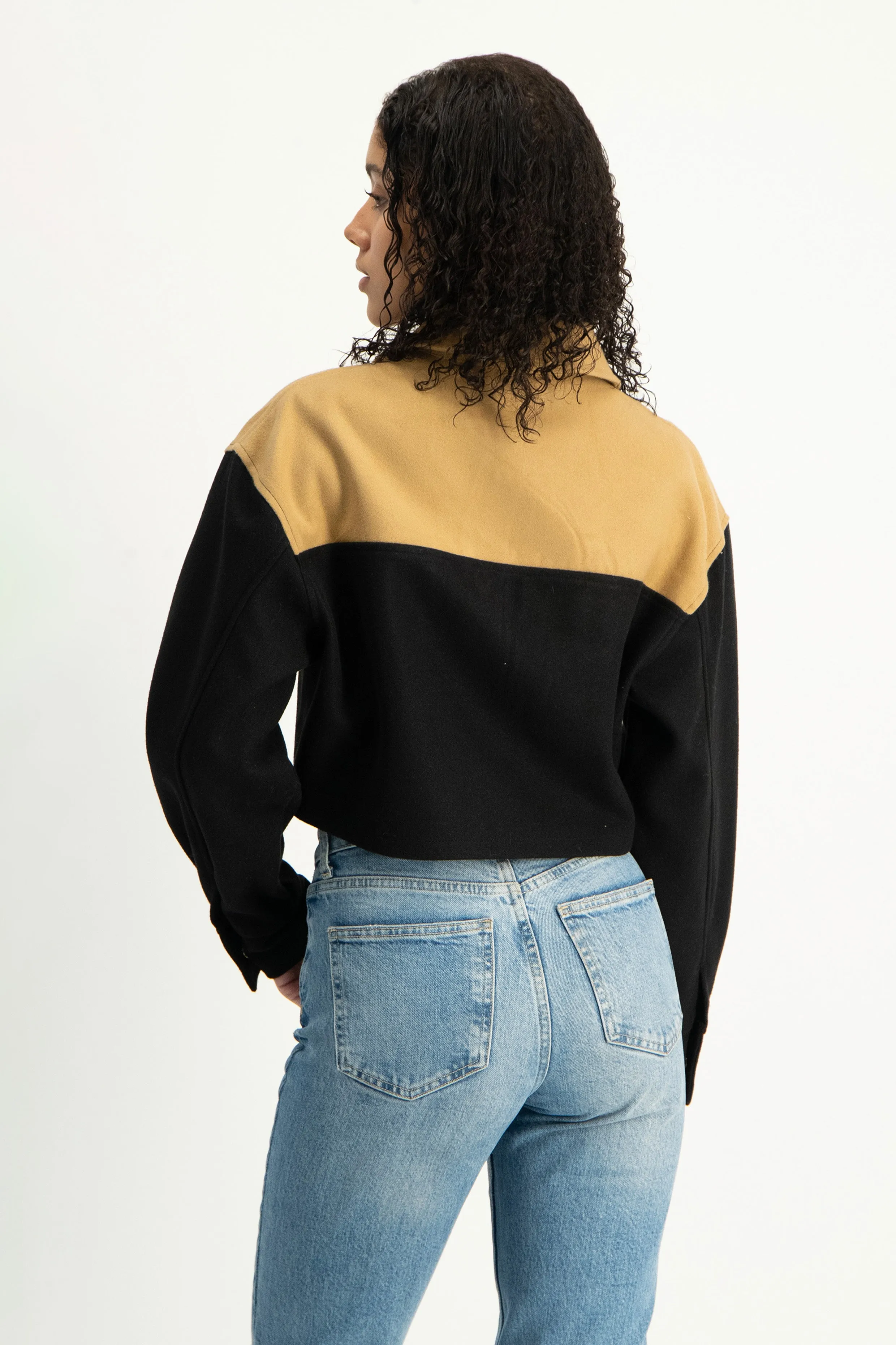 Colourblock Cropped Melton Shacket