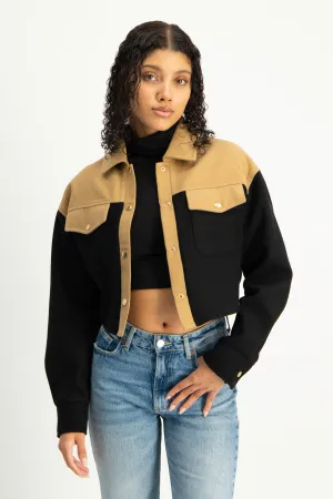 Colourblock Cropped Melton Shacket
