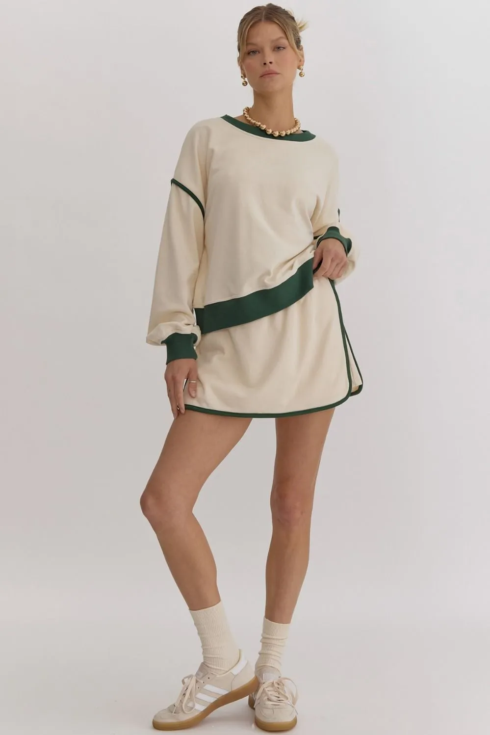 Contrast Drawstring Skirt {Ecru}