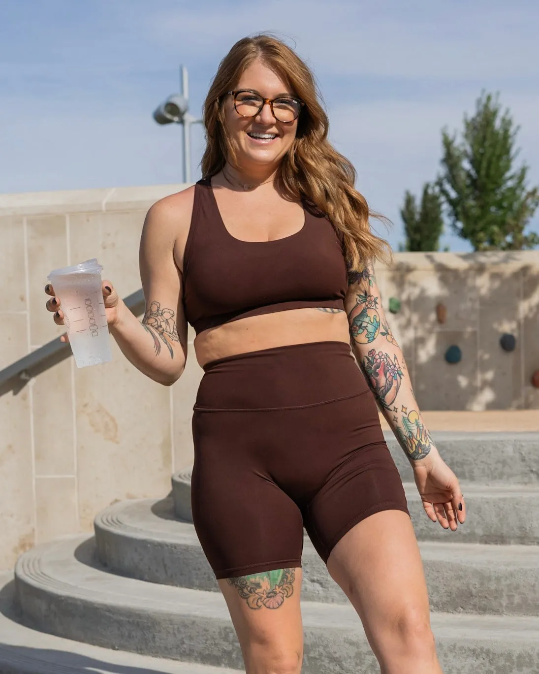 Core High Waisted Shorts - Brown