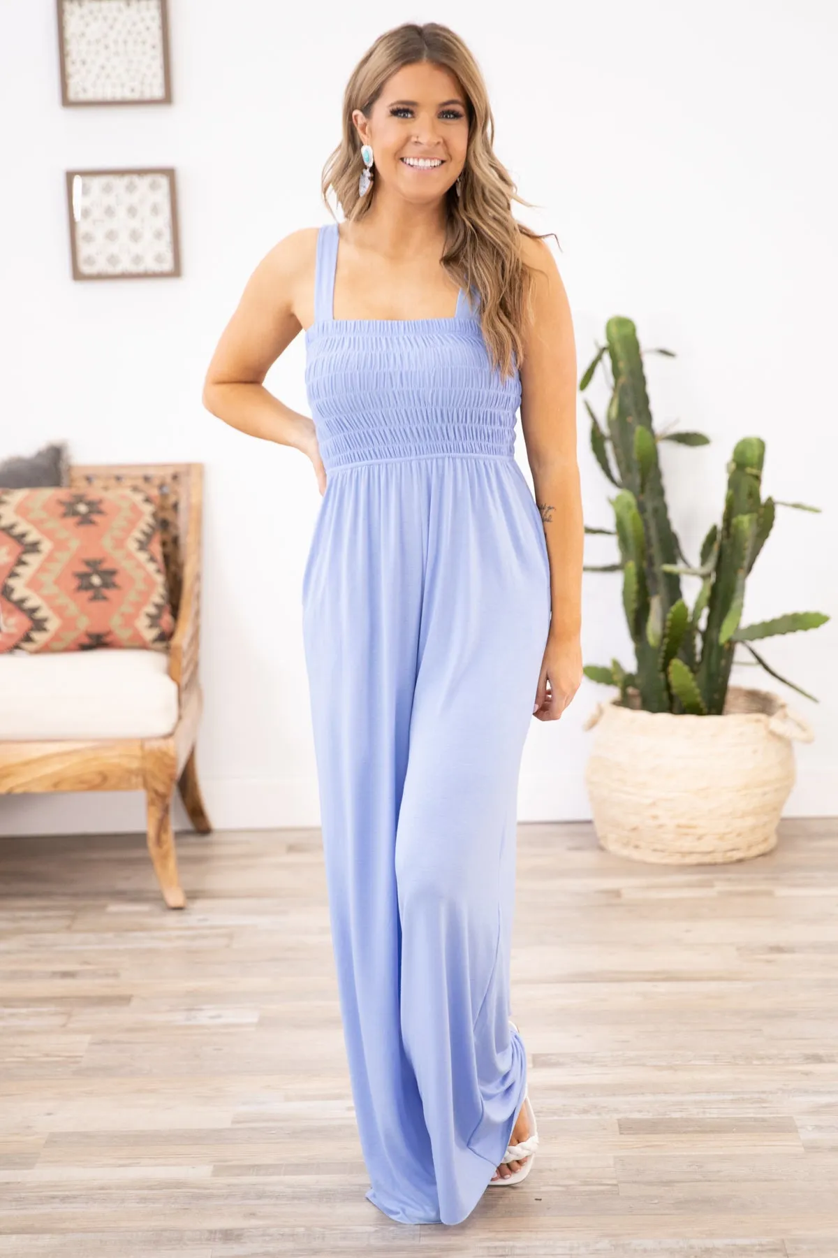 Cornflower Smocked Bodice Jumpsuit