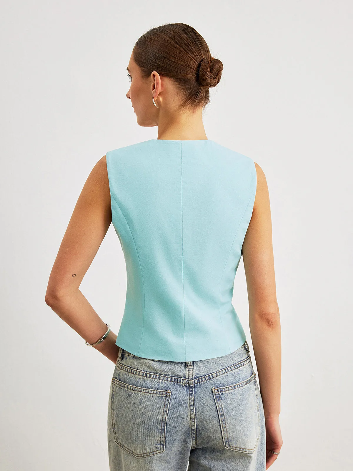 Cotton & Linen Asymmetrical Design Sleeveless Vest