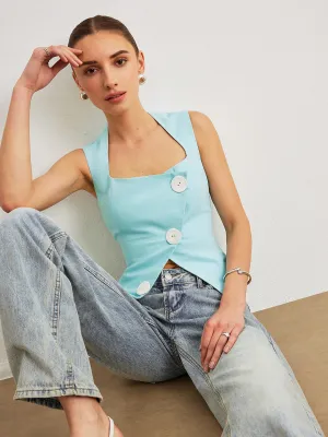 Cotton & Linen Asymmetrical Design Sleeveless Vest