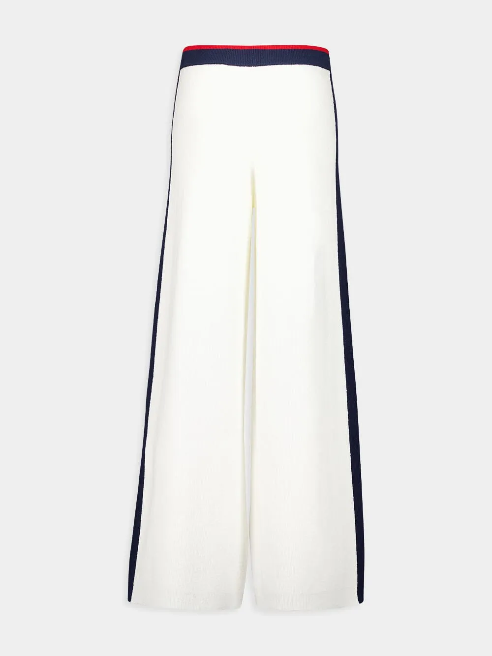 Cotton Wide-Leg Pants with Contrast Stripes