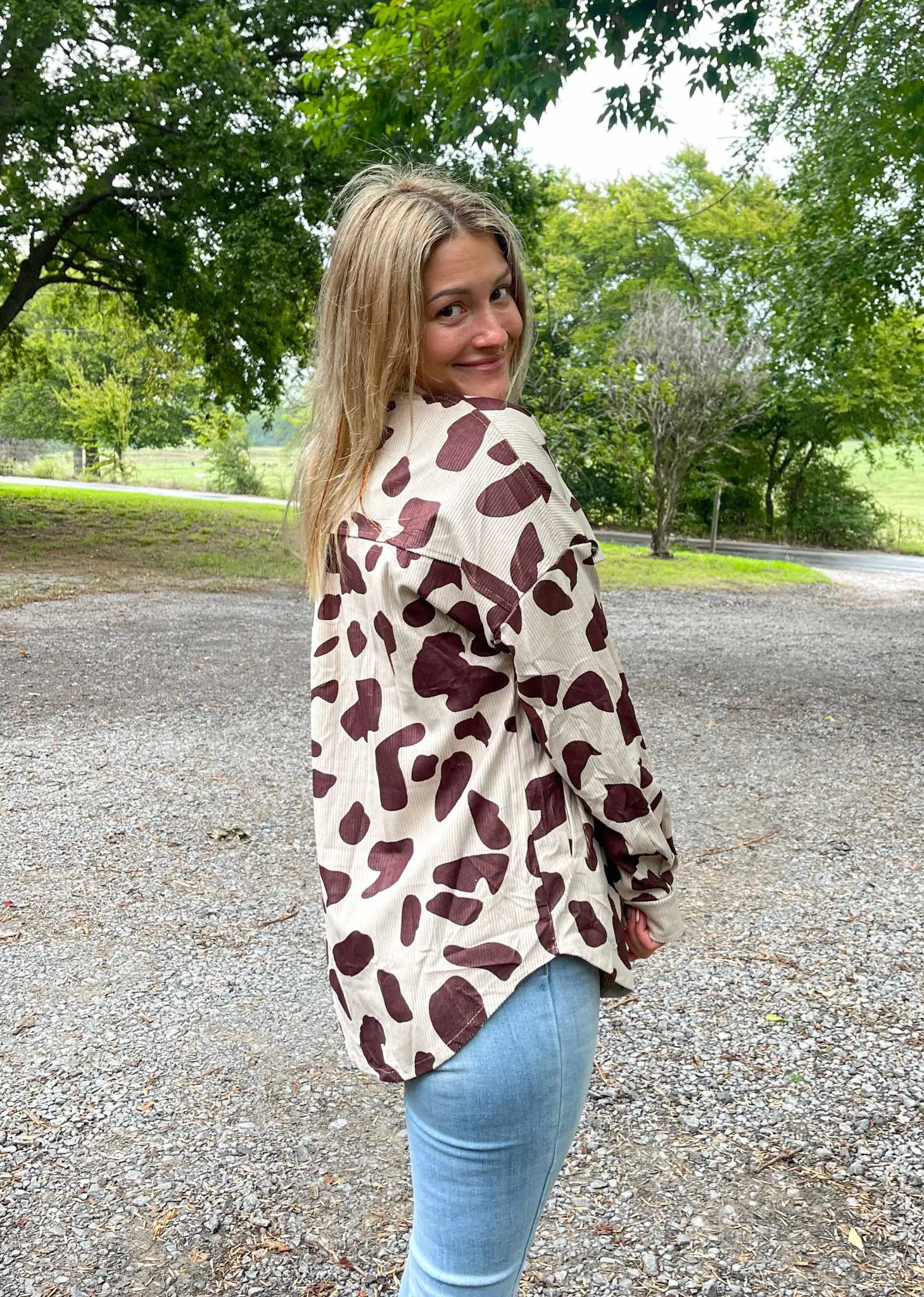 Cow Print Corded Shacket